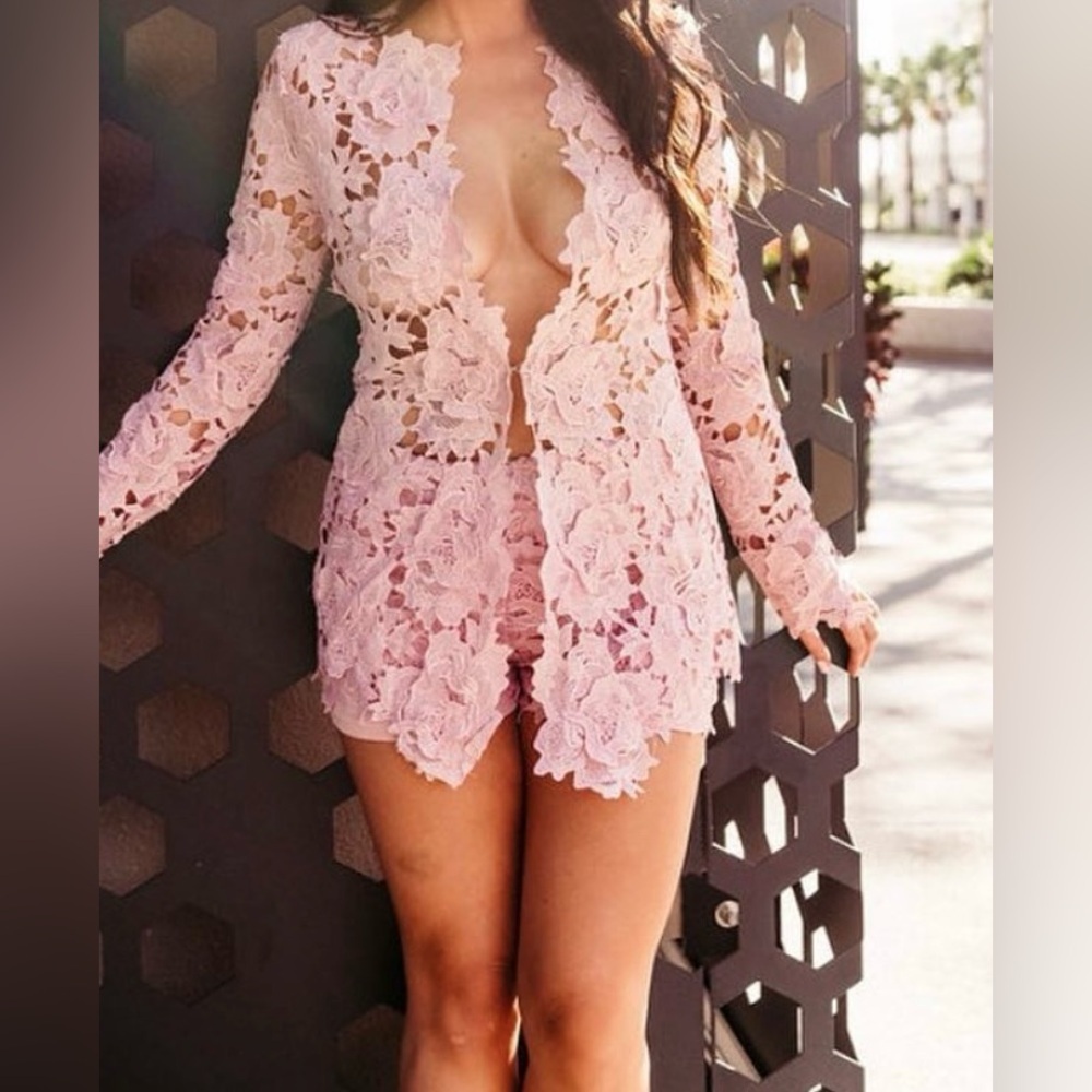 Banjul Blush Lace Blazer + Shorts Set Size Medium